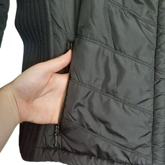 Prana Womens Quilted‎ Jacket M Black With Sherpa Collar & Zipper Pockets - Picture 4 of 6